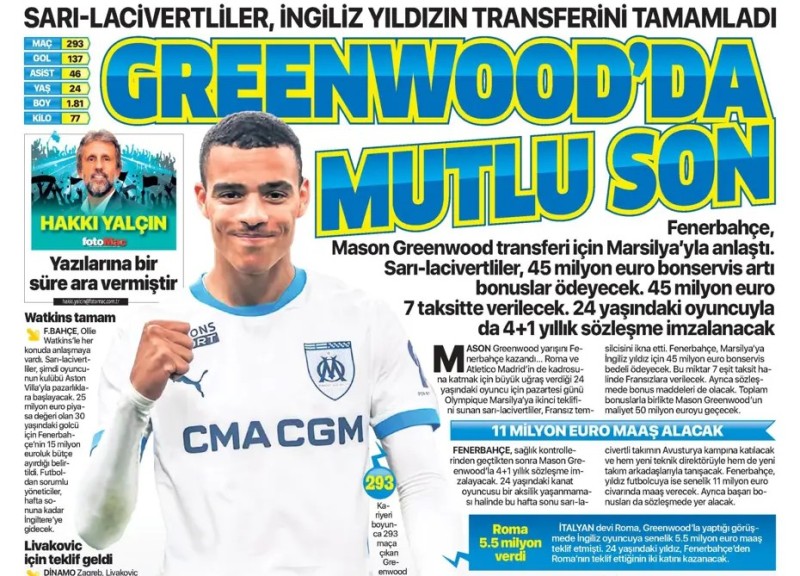 7 Temmuz 2026 – Gazetelerde FENERBAHÇE