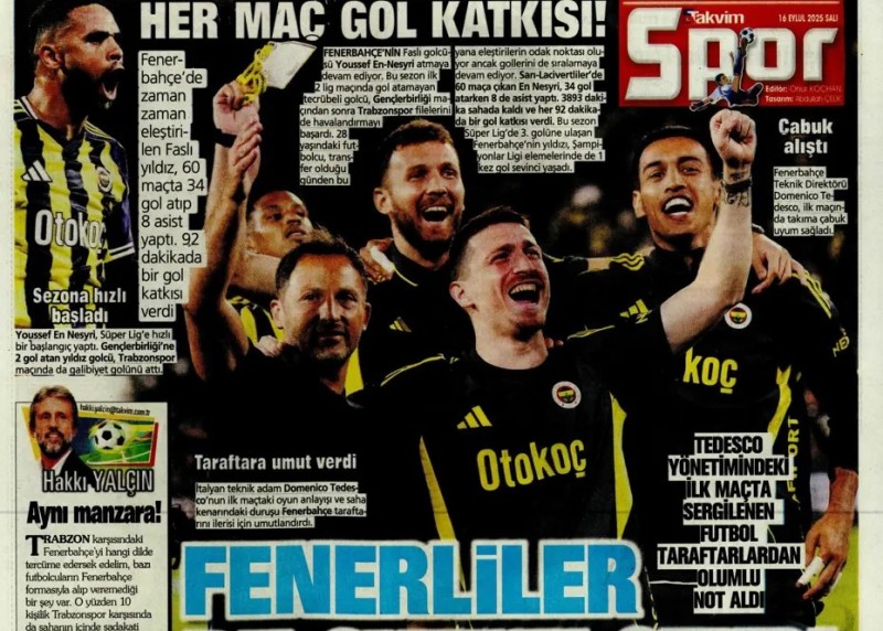 16 Eylül 2025 – Gazetelerde FENERBAHÇE