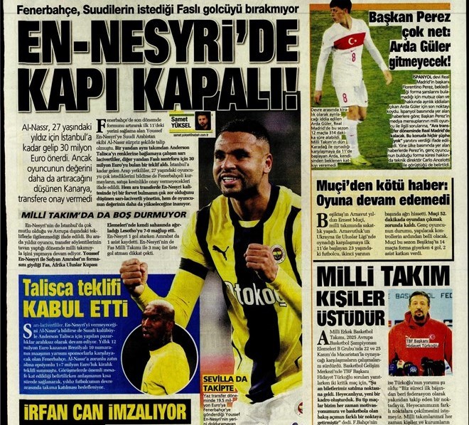 20 Kasım 2024 – Gazetelerde FENERBAHÇE