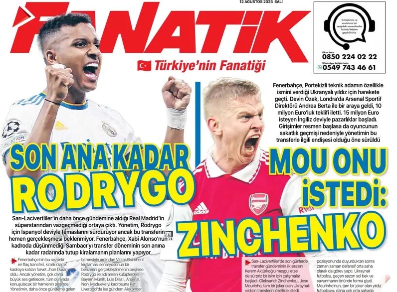 12 Ağustos 2025 – Gazetelerde FENERBAHÇE